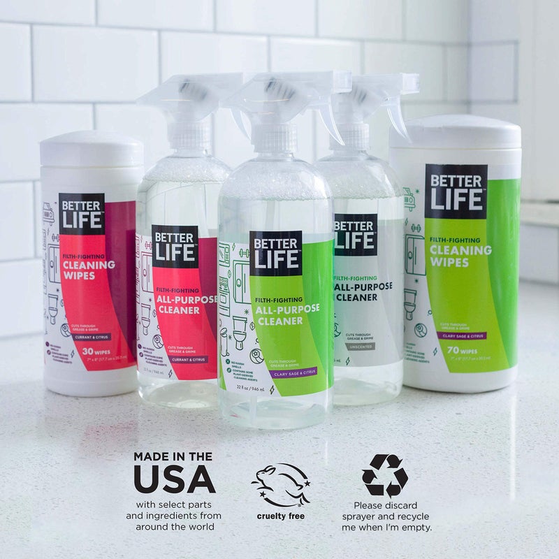 Better Life منظف حياة أفضل لجميع الأغراض - رذاذ تنظيف متعدد الأغراض للمنزل والمطبخ للزجاج، الأسطح، الأجهزة، الأثاث والمزيد - منظف رذاذ متعدد الأسطح - 32 أونصة (عبوة من 2) كلاري ساج/حمضيات - Image 5