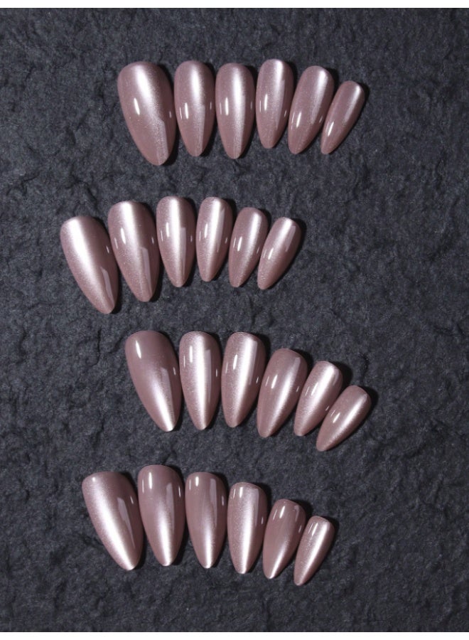 Tuline 24pcs/Set Y2K Glossy Almond-Shaped Acrylic Magnetic Cat Eye Nail Stickers, Almond-Shaped Nail Design, Perfect Fit For Nails, Includes: 1pc Jelly Gel And 1pc Nail File, Light Pink Cat Eye Nails, Suitable For Women And Girls For Daily Wear Or Rave Parties Nail Supplies - Image 3