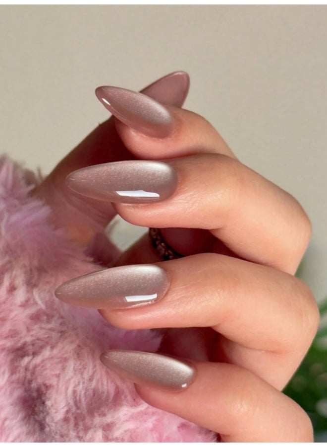 Tuline 24pcs/Set Y2K Glossy Almond-Shaped Acrylic Magnetic Cat Eye Nail Stickers, Almond-Shaped Nail Design, Perfect Fit For Nails, Includes: 1pc Jelly Gel And 1pc Nail File, Light Pink Cat Eye Nails, Suitable For Women And Girls For Daily Wear Or Rave Parties Nail Supplies - Image 2