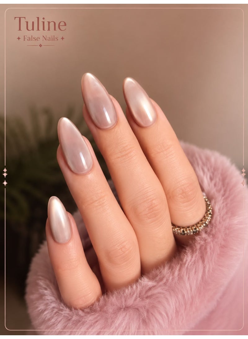 Tuline 24pcs/Set Y2K Glossy Almond-Shaped Acrylic Magnetic Cat Eye Nail Stickers, Almond-Shaped Nail Design, Perfect Fit For Nails, Includes: 1pc Jelly Gel And 1pc Nail File, Light Pink Cat Eye Nails, Suitable For Women And Girls For Daily Wear Or Rave Parties Nail Supplies - Image 1