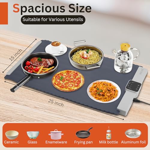 Docoss Electric Food Warmer,Silicone Full Surface Heating Mat for Food –5 Temperature Settings,250W Foldable Smart Warming Tray for Food at Party, Travel(Grey) - Image 5
