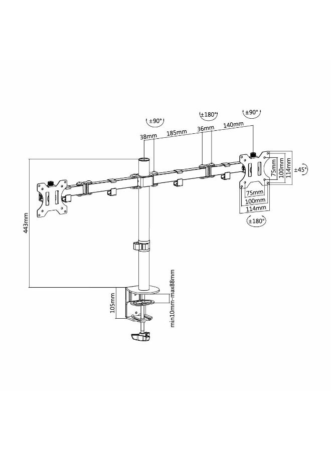 Skill Tech SH 024N Dual Monitor Articulating Stand for 13-32 inch Screens, VESA 75x75/100x100mm - Image 2