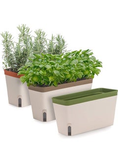 LENND Windowsill Herb Planter Box, Set of 3, Self Watering Plant Pots, 10.5 Inch Rectangular Planter Pots, Decorative Garden Flower Pots for Indoor Plants, Herbs, Vegetables, Flowers  - Image 1