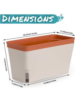 LENND Windowsill Herb Planter Box, Set of 3, Self Watering Plant Pots, 10.5 Inch Rectangular Planter Pots, Decorative Garden Flower Pots for Indoor Plants, Herbs, Vegetables, Flowers  - Image 3