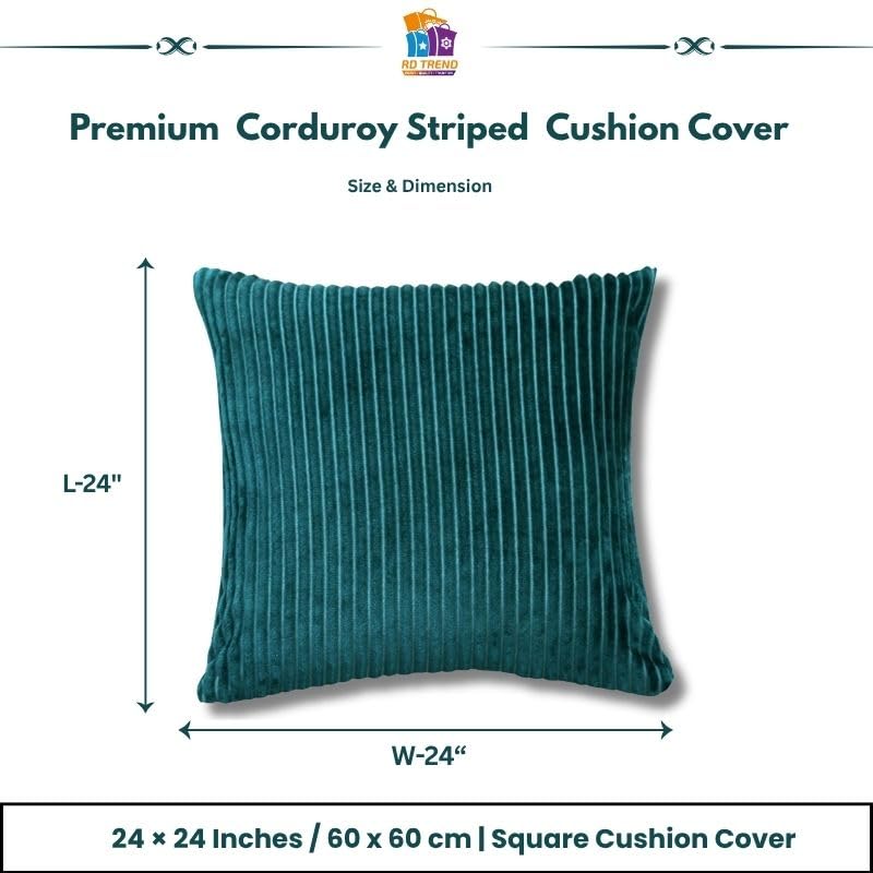 RD TREND® Cushion Cover Set of 5, Decorative Sofa Living Room Home Square Cushion Covers 24 Inch x 24 Inch, Aesthetic Corduroy Striped Double Sided (Green,Pack of 5) - Image 2