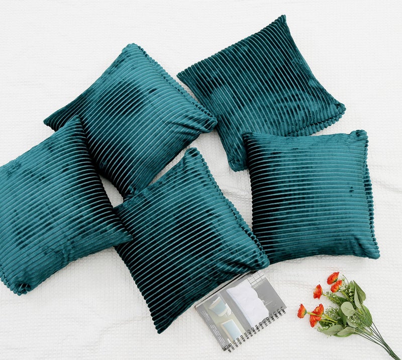 RD TREND® Cushion Cover Set of 5, Decorative Sofa Living Room Home Square Cushion Covers 24 Inch x 24 Inch, Aesthetic Corduroy Striped Double Sided (Green,Pack of 5) - Image 5