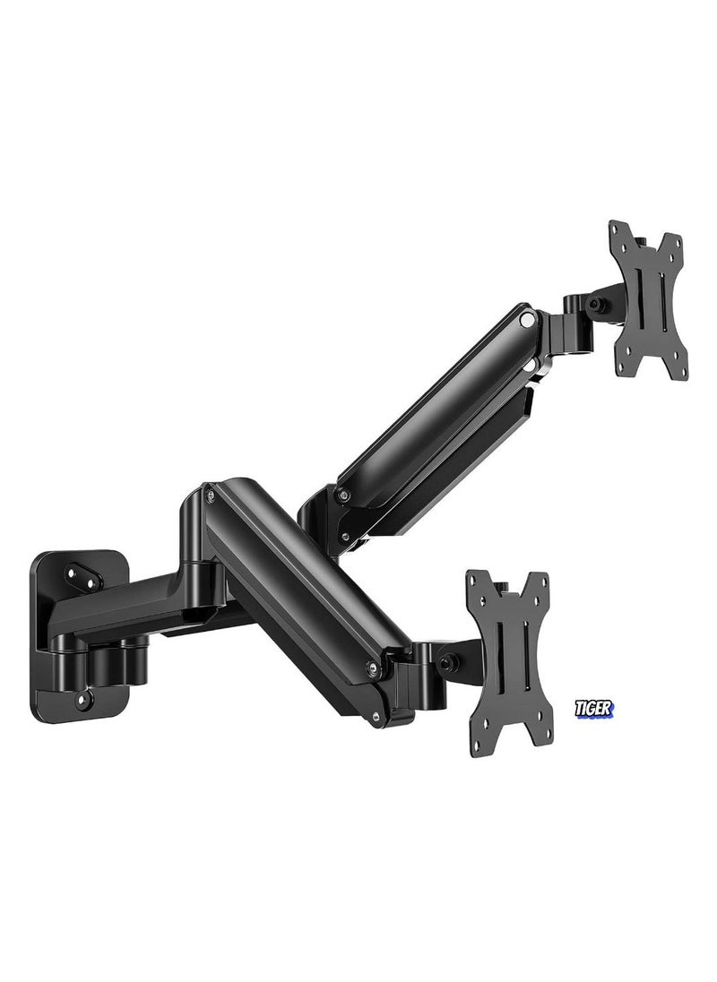 JAJEEK Dual Monitor Wall Mount – Gas Spring Monitor Wall Arm for 17-32 Inch Screens, Holds Up to 18lbs, VESA 75x75/100x100mm, Adjustable Wall-Mounted Monitor Stand for 2 Monitors  - Image 1