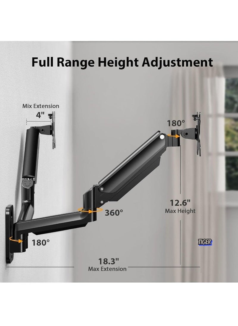JAJEEK Dual Monitor Wall Mount – Gas Spring Monitor Wall Arm for 17-32 Inch Screens, Holds Up to 18lbs, VESA 75x75/100x100mm, Adjustable Wall-Mounted Monitor Stand for 2 Monitors  - Image 2