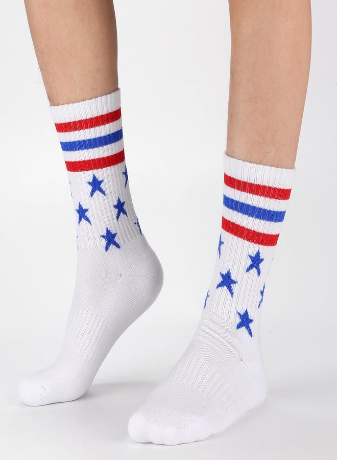 Ultrafun 5 Pairs Striped Crew Socks Cotton Cushioned Athletic Sports Running Socks for Men Women Teens (X-Large, Usa Flag) - Image 2