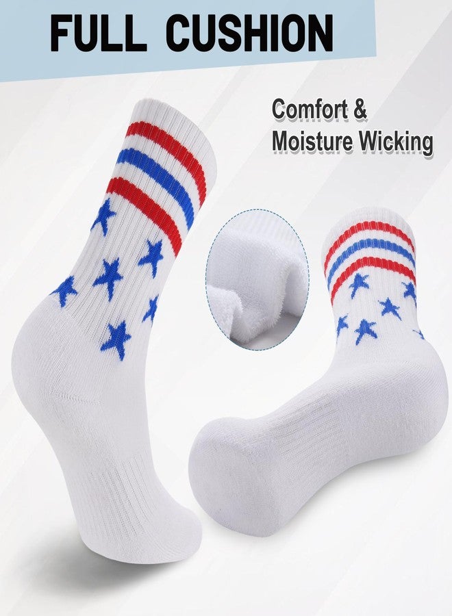 Ultrafun 5 Pairs Striped Crew Socks Cotton Cushioned Athletic Sports Running Socks for Men Women Teens (X-Large, Usa Flag) - Image 5