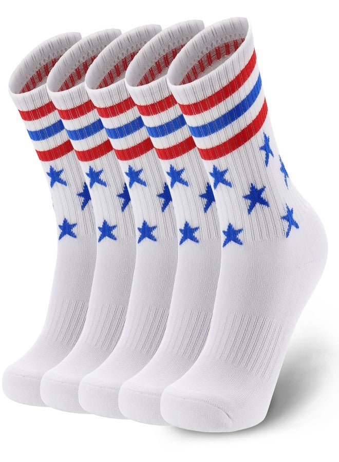 Ultrafun 5 Pairs Striped Crew Socks Cotton Cushioned Athletic Sports Running Socks for Men Women Teens (X-Large, Usa Flag) - Image 1