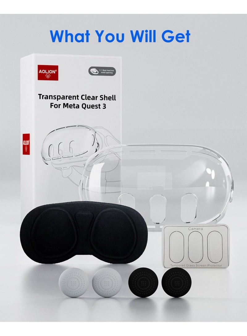 AOLION For Meta quest3 VR Glasses Protecive Kit Crystal Case + Lens Cover + Tempered Glass Screen Protector + Joystick Cap - Image 1