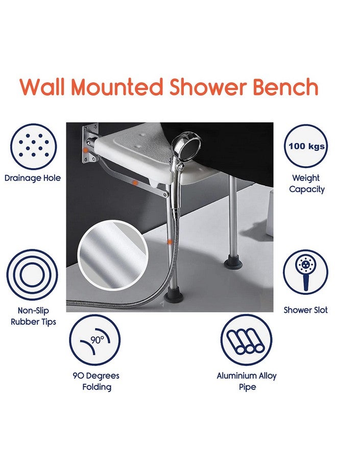 KosmoCare Wall Mounted Shower Bench | Folding Shower Chair | Bathroom Stool Fold Away Shower Seat | Folding Shower Stool with Anti-Slip Rubber Tips for Safety of Seniors & Elderly | - Image 4