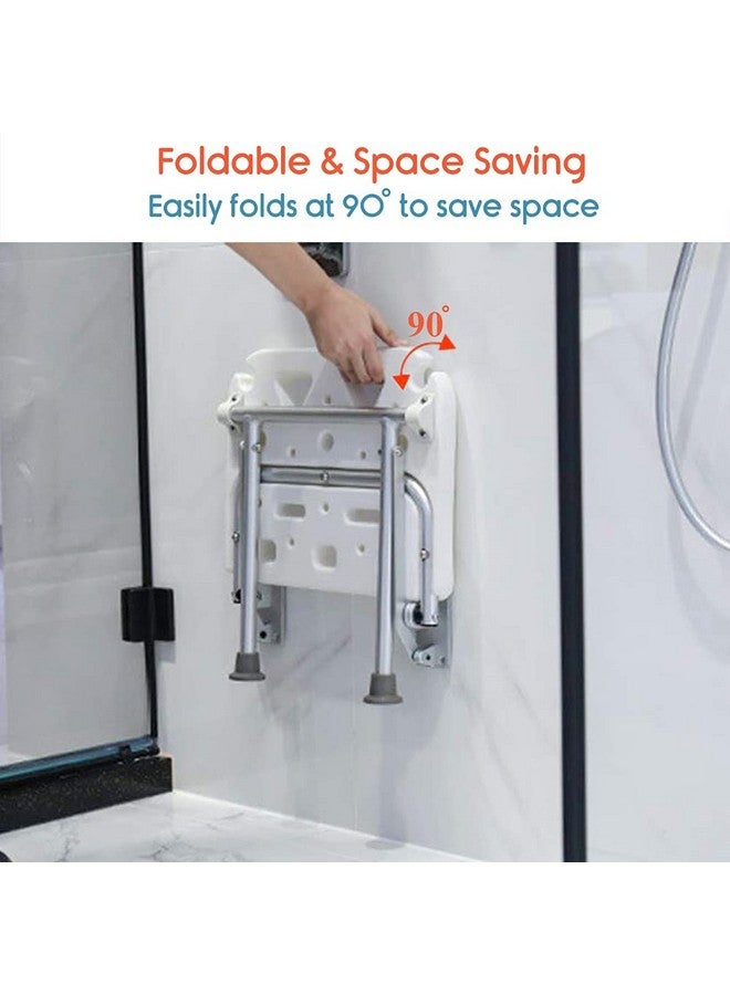 KosmoCare Wall Mounted Shower Bench | Folding Shower Chair | Bathroom Stool Fold Away Shower Seat | Folding Shower Stool with Anti-Slip Rubber Tips for Safety of Seniors & Elderly | - Image 3
