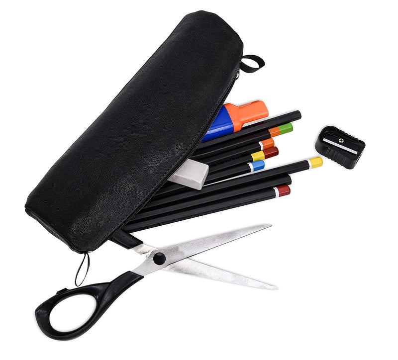 URBANFOREST Leather Toby Black Casual Pencil Pouch | Utility Pouch | Makeup Toiletry Bag | Pencil Case - Image 3