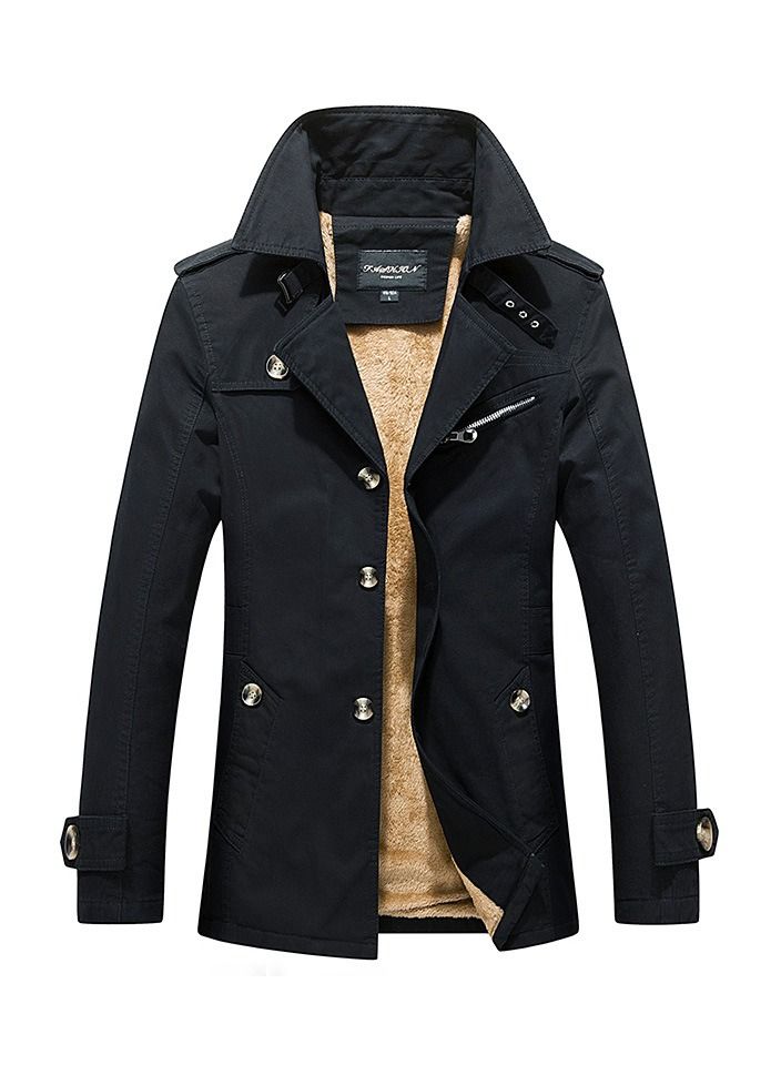 Loquat جاكيت رجالي من القطن ذو ياقة سميكة باللون الأسود - Image 1