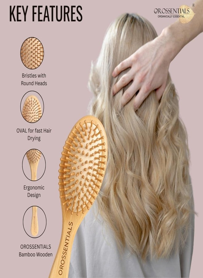 OROSSENTIALS Wooden hair brush for Women & Men - Bamboo wooden Paddle hair brush for men women Curly hair - Bamboo Wooden brush for hair growth with flat paddle brush comb - Image 3