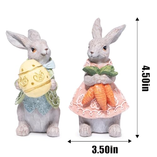 Hodao Easter Bunny Figurines Set of 2 Resin Rabbits with Ice CreamThemed Carrot and Easter Egg Cute Spring Bunny Decor for Home Tabletop and Gift 45 Tall - Image 3