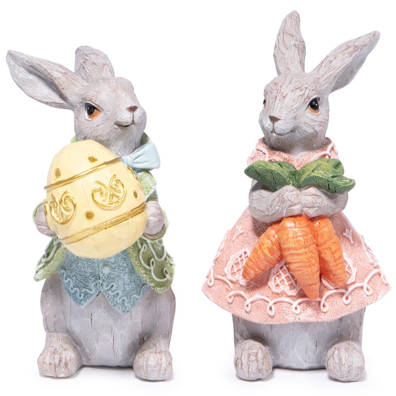 Hodao Easter Bunny Figurines Set of 2 Resin Rabbits with Ice CreamThemed Carrot and Easter Egg Cute Spring Bunny Decor for Home Tabletop and Gift 45 Tall - Image 2