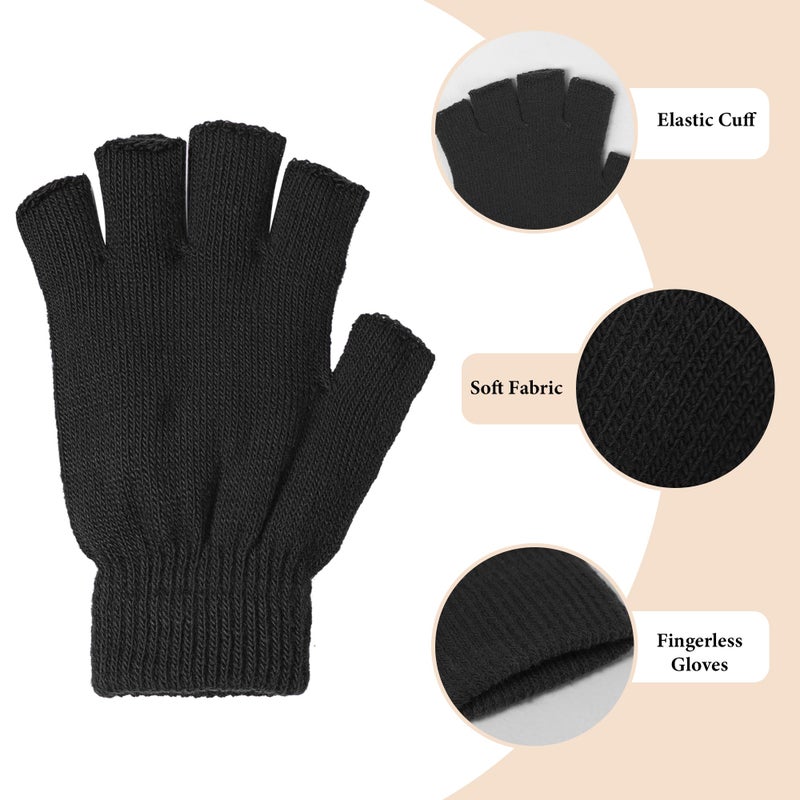 Cooraby 2 Pairs Unisex Warm Half Finger Gloves Winter Fingerless Gloves (L for Adults, M for Teens, S for Kids) - Image 3