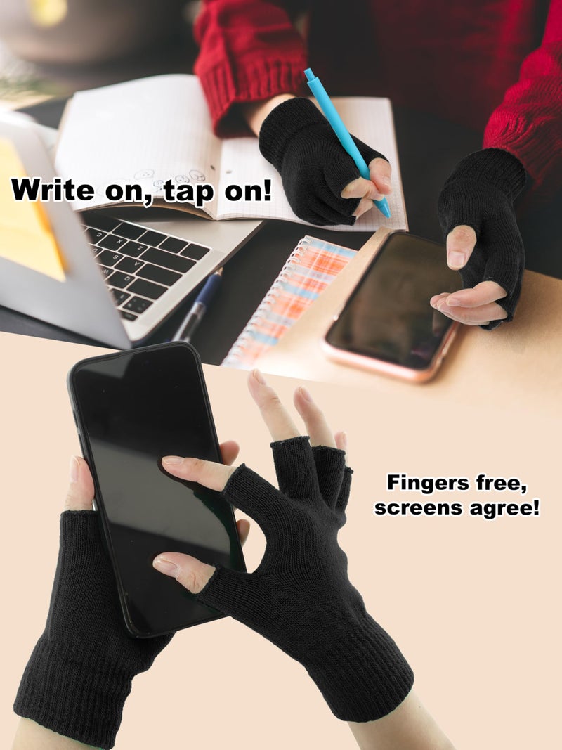 Cooraby 2 Pairs Unisex Warm Half Finger Gloves Winter Fingerless Gloves (L for Adults, M for Teens, S for Kids) - Image 4