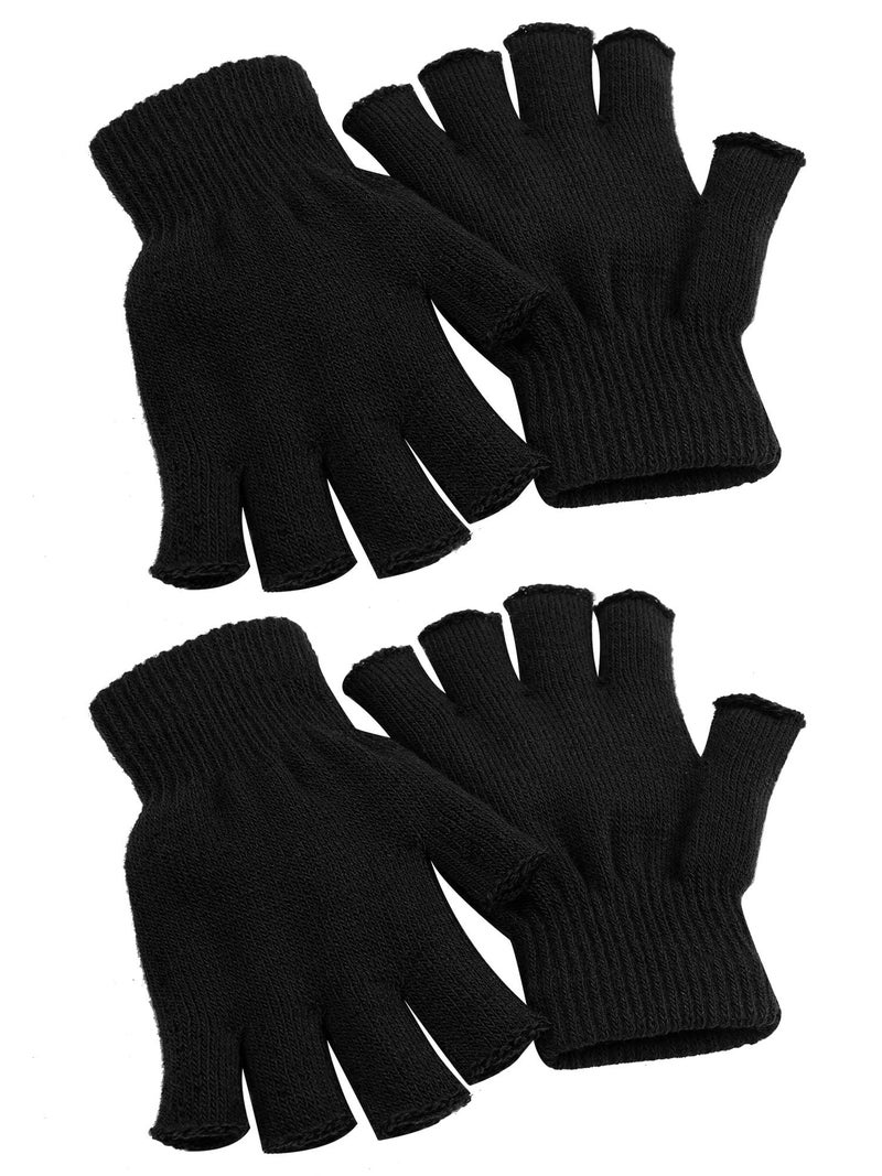 Cooraby 2 Pairs Unisex Warm Half Finger Gloves Winter Fingerless Gloves (L for Adults, M for Teens, S for Kids) - Image 1