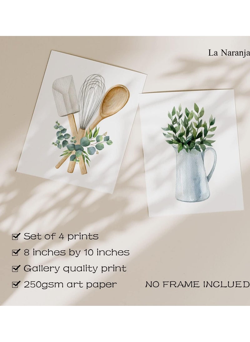 مؤسسة فكرة اليوم بوهو المطبخ جدار ديكور النباتات الخضراء حكيم المطبوعات النباتية أوراق الأوكالبتوس جدار الفن الحد الأدنى غرفة الطعام الفني، مجموعة من 4 صور، 8''x10''، غير مؤطرة - Image 2