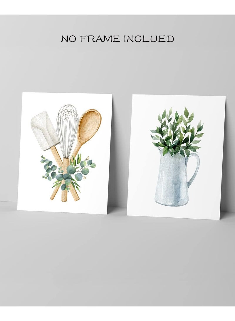 مؤسسة فكرة اليوم بوهو المطبخ جدار ديكور النباتات الخضراء حكيم المطبوعات النباتية أوراق الأوكالبتوس جدار الفن الحد الأدنى غرفة الطعام الفني، مجموعة من 4 صور، 8''x10''، غير مؤطرة - Image 3