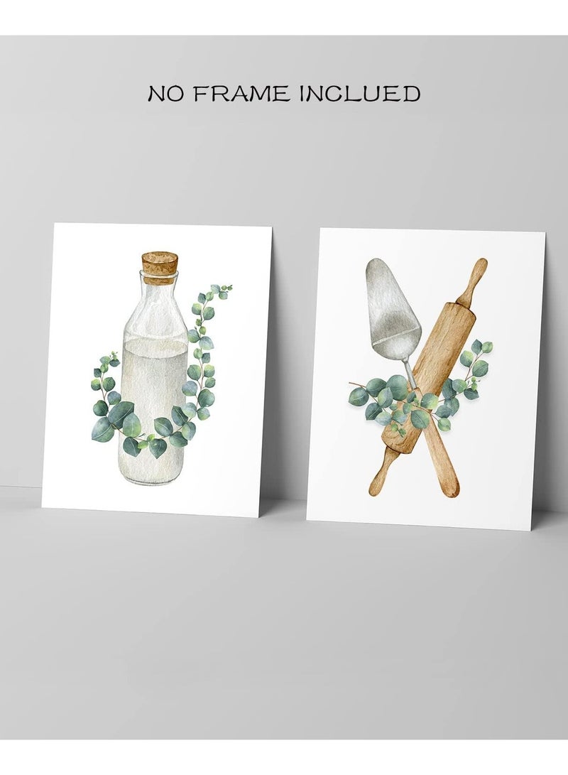 مؤسسة فكرة اليوم بوهو المطبخ جدار ديكور النباتات الخضراء حكيم المطبوعات النباتية أوراق الأوكالبتوس جدار الفن الحد الأدنى غرفة الطعام الفني، مجموعة من 4 صور، 8''x10''، غير مؤطرة - Image 4