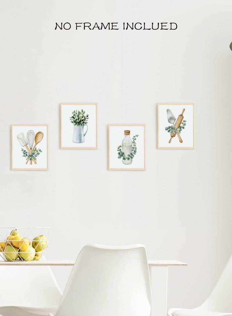 مؤسسة فكرة اليوم بوهو المطبخ جدار ديكور النباتات الخضراء حكيم المطبوعات النباتية أوراق الأوكالبتوس جدار الفن الحد الأدنى غرفة الطعام الفني، مجموعة من 4 صور، 8''x10''، غير مؤطرة - Image 5