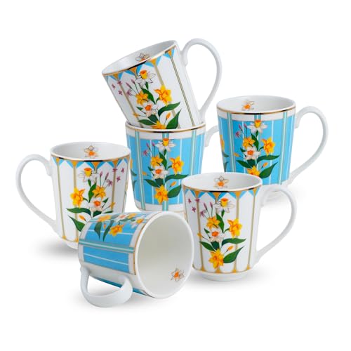 Shay Ceramic Coffee Mug Set, Set of 6, 300ml, Nargis | Medium Mug | Glossy Finish | Porcelain Coffee Cup Set | Ceramic Cup (Nargis Mug, Set of 6) - Image 1