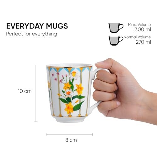 Shay Ceramic Coffee Mug Set, Set of 6, 300ml, Nargis | Medium Mug | Glossy Finish | Porcelain Coffee Cup Set | Ceramic Cup (Nargis Mug, Set of 6) - Image 3