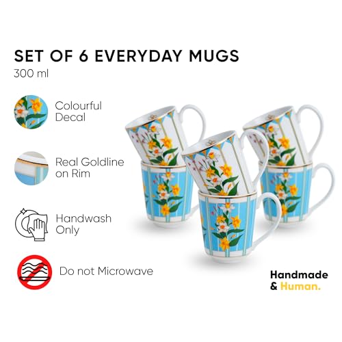 Shay Ceramic Coffee Mug Set, Set of 6, 300ml, Nargis | Medium Mug | Glossy Finish | Porcelain Coffee Cup Set | Ceramic Cup (Nargis Mug, Set of 6) - Image 2