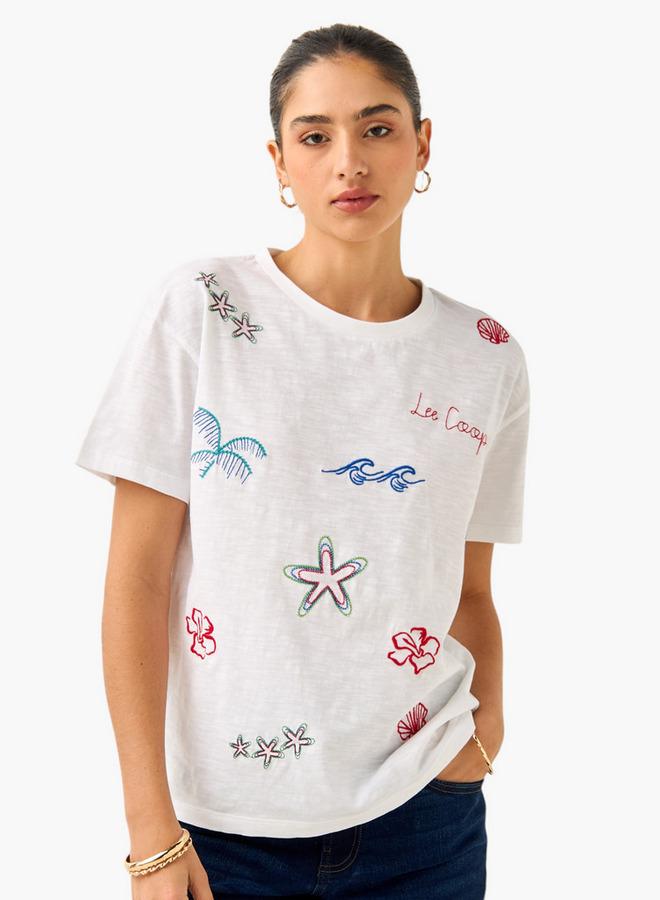 لي كوبر تيشيرت لي كوبر مطرز بياقة دائرية وأكمام قصيرة - Image 1