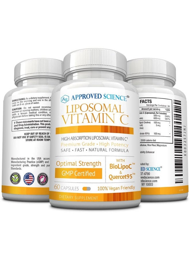 Approved Science - Liposomal Vitamin C 1100 Mg 60 Capsules Immune Support Boost Collagen Antioxidant High Absorption Fat Soluble Non Gmo Vegan Made In The Usa - Image 1