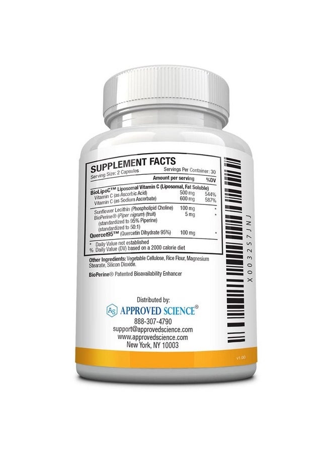 Approved Science - Liposomal Vitamin C 1100 Mg 60 Capsules Immune Support Boost Collagen Antioxidant High Absorption Fat Soluble Non Gmo Vegan Made In The Usa - Image 1