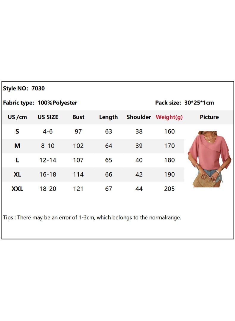 general 2025-2026 Women's Casual Slant V-Neck Silk Blouse with Blossom Sleeves and Elegant Style - Image 3