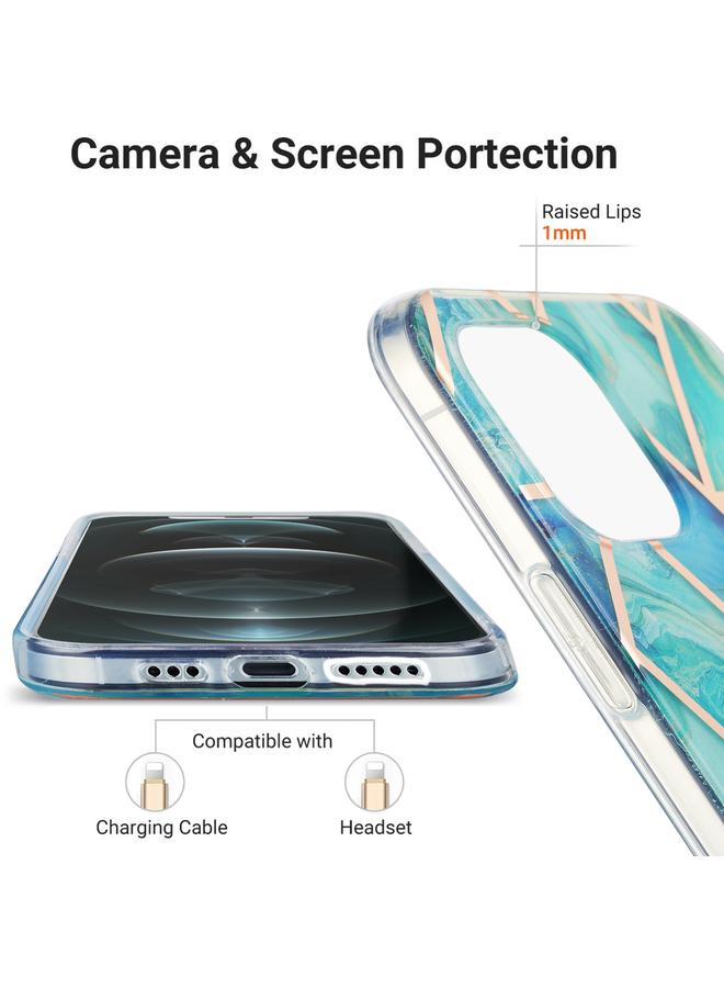 Zaboon Case For iPhone 13 mini Electroplating Splicing Marble Flower Pattern Dual-side IMD TPU Shockproof Case - Image 5