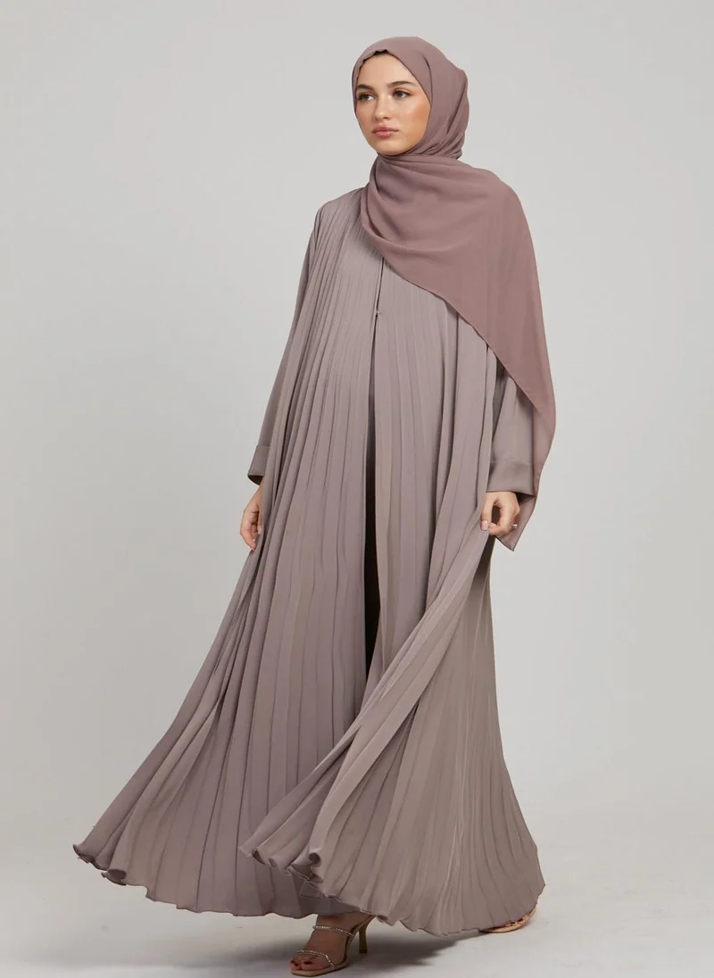 النخبة Grey Cuff Sleeves Pleated Women's Abaya with Hijab