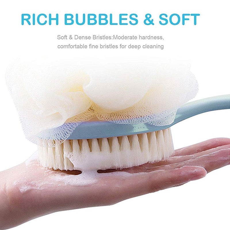 Jemei Back Scrubber Body Brush Loofah Dry Brushing Body Brush with handle for shower with Loofah, Bath Brush Mesh Sponge with Curved Handle for Men and Women, Pink, Blue - Image 2