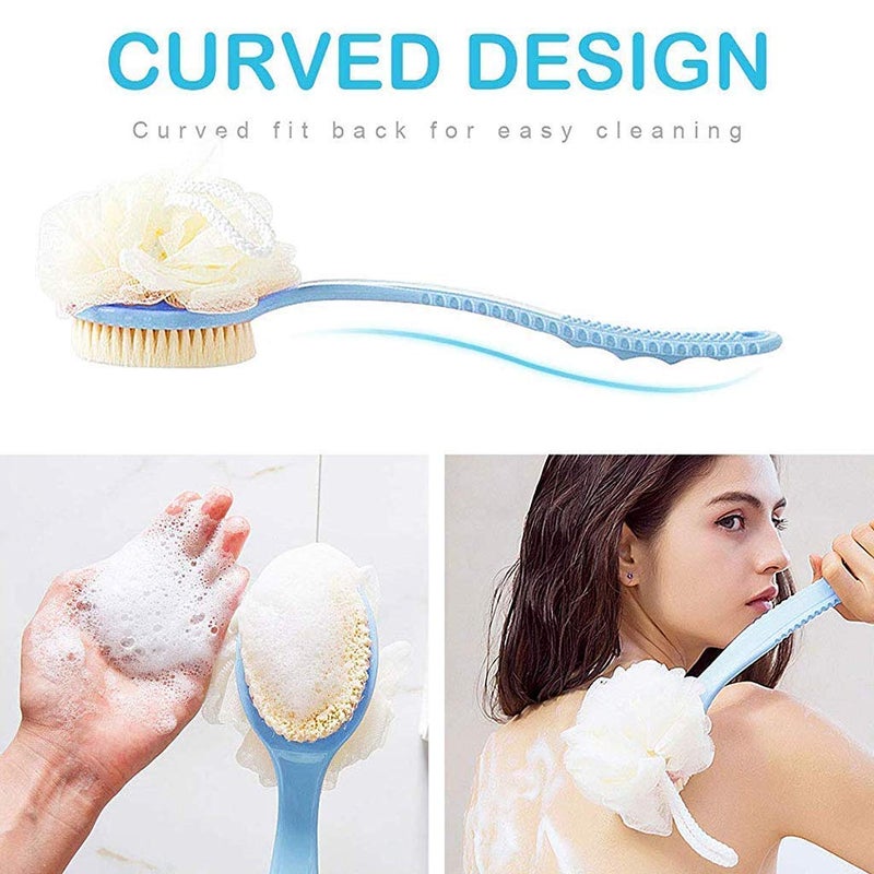 Jemei Back Scrubber Body Brush Loofah Dry Brushing Body Brush with handle for shower with Loofah, Bath Brush Mesh Sponge with Curved Handle for Men and Women, Pink, Blue - Image 4