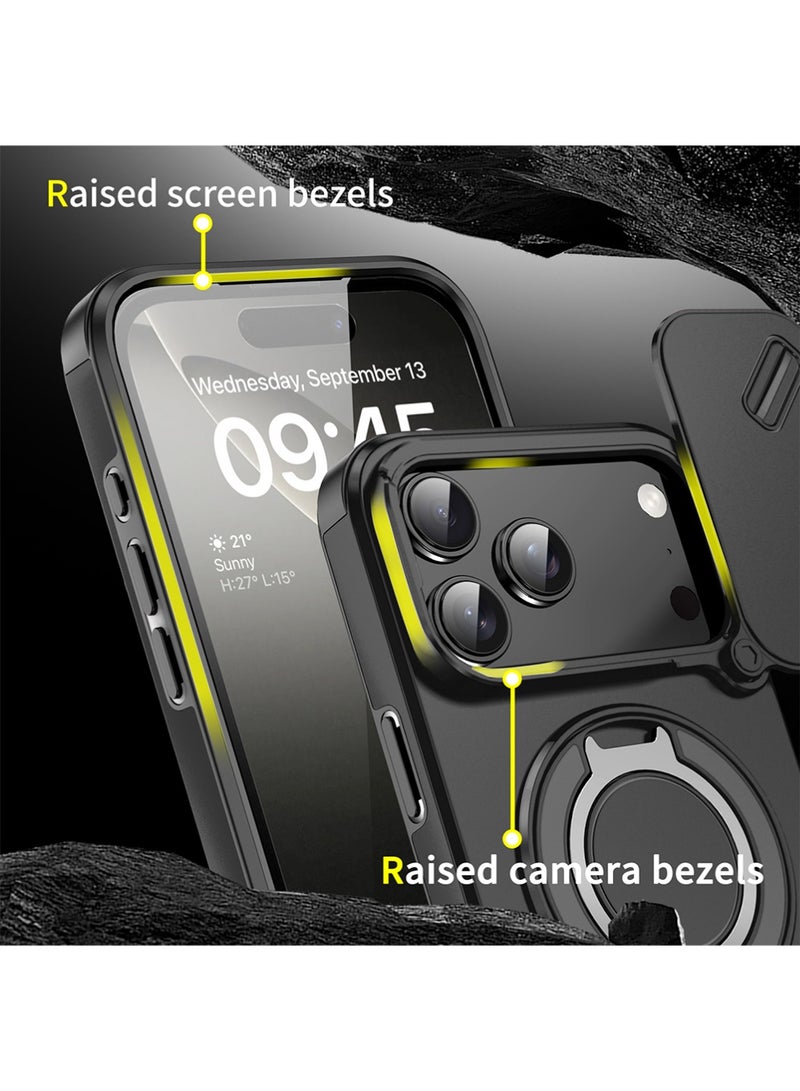 X-level iPhone 17 Pro Case, Designed for iPhone 17 Pro Cover, Heavy Duty Shockproof Protection Case Cover with Finger Ring Phone Holder and Camera Lens Protector Slide Window, Phone Protect Case Cover for iPhone 17 Pro Black - Image 5