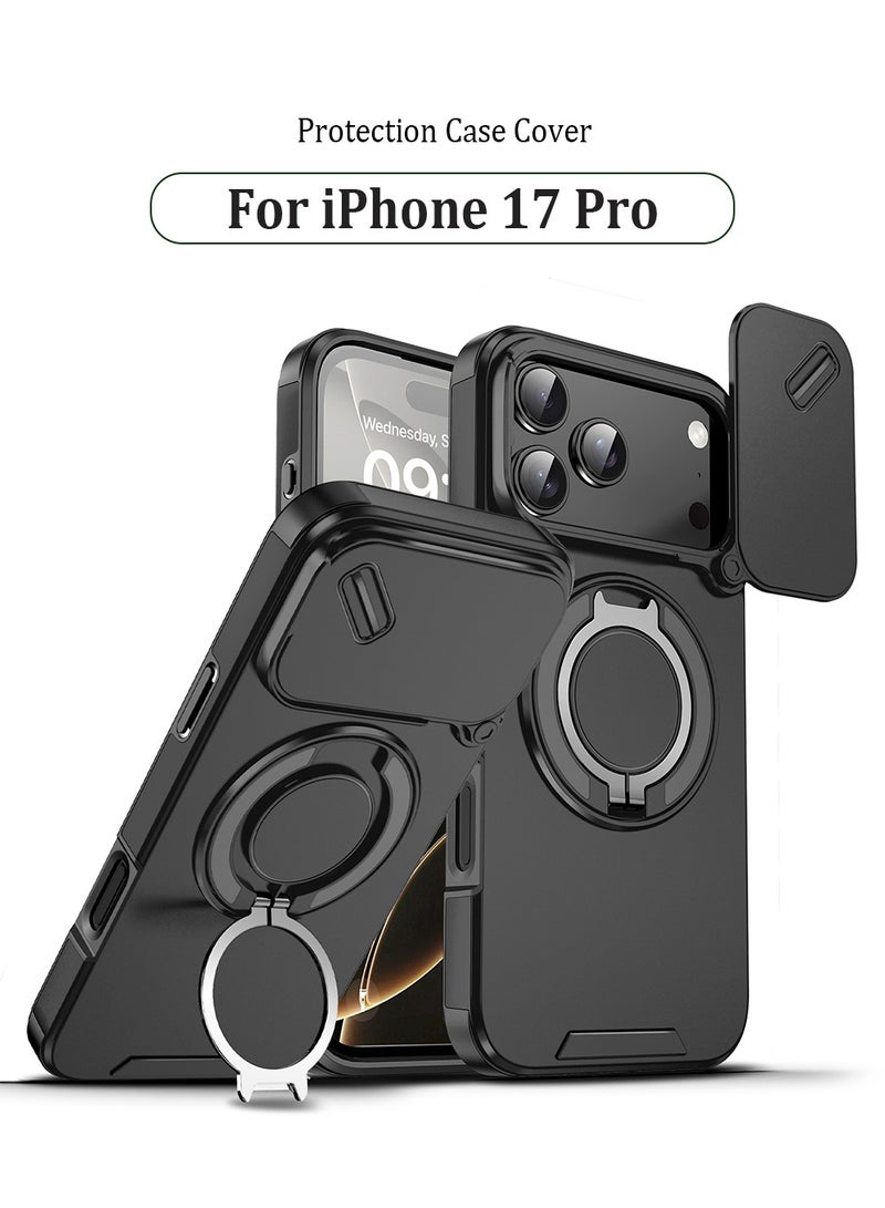 X-level iPhone 17 Pro Case, Designed for iPhone 17 Pro Cover, Heavy Duty Shockproof Protection Case Cover with Finger Ring Phone Holder and Camera Lens Protector Slide Window, Phone Protect Case Cover for iPhone 17 Pro Black - Image 1