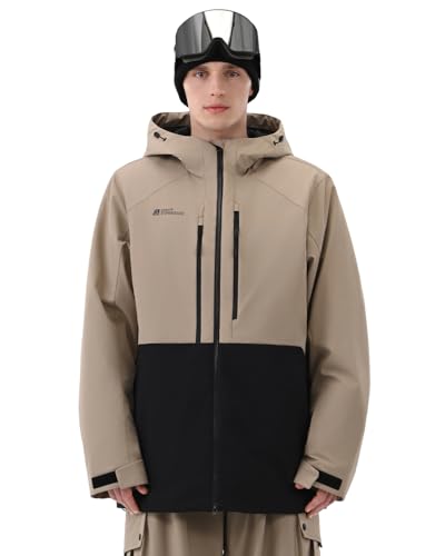HIGH EXPERIENCE Mens Ski Jacket Snowboard 3L Coat Baggy Waterproof Windproof Warm Insulated Snow Winter Hooded US Alpha Large Regular Regular Khaki Black - Image 1