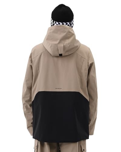 HIGH EXPERIENCE Mens Ski Jacket Snowboard 3L Coat Baggy Waterproof Windproof Warm Insulated Snow Winter Hooded US Alpha Large Regular Regular Khaki Black - Image 3