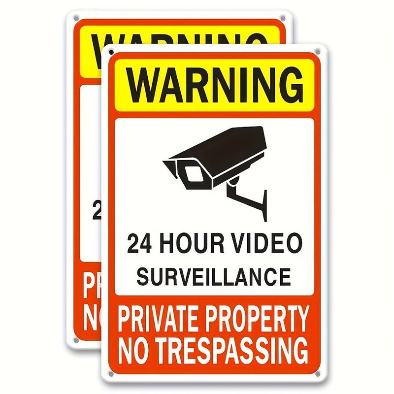 2pcs Aluminum Metal Video Surveillance Sign No Trespassing Warning 8x12 Inch Indoor Outdoor - Image 1