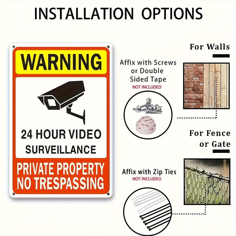 2pcs Aluminum Metal Video Surveillance Sign No Trespassing Warning 8x12 Inch Indoor Outdoor - Image 4