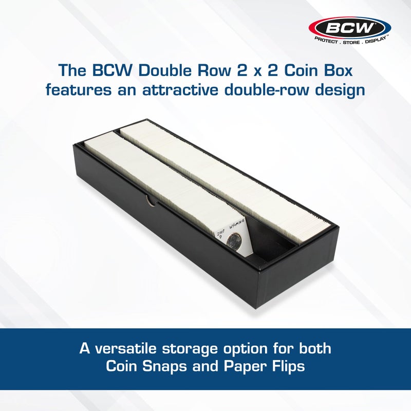 BCW Double Row 2x2 Coin Box | Holds 102 Snaps or 330+ Paper Flips | Coin Storage Box for Collectors | Removable Trays - Image 2