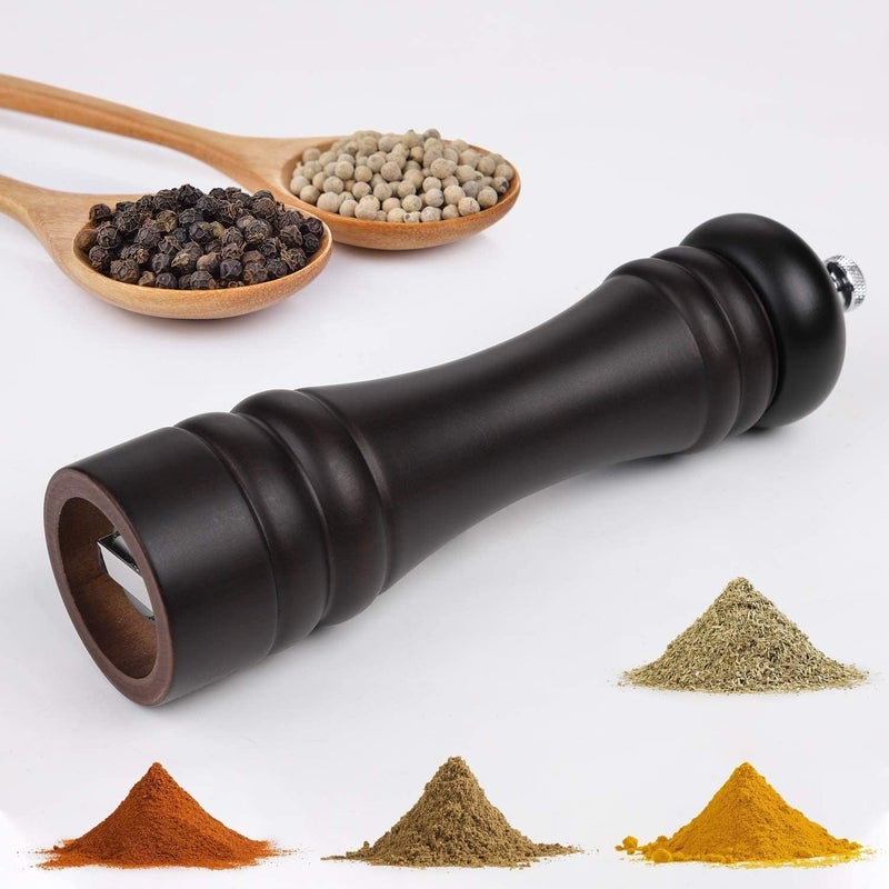 Avmart Traditional Wooden Salt & Pepper Grinder, Mixer, Mill, Manual Shaker, Spice Storage Ceramic Crusher, Mill with Adjustable Coarseness Best Kitchen Tools (Black) - Image 2