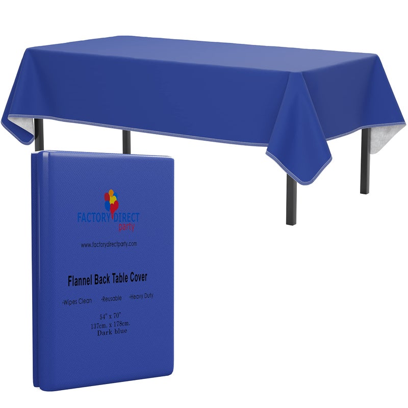 Exquisite Dark Blue Vinyl Tablecloths  54 in x 70 in  Pack of 1 Rectangle Tablecloth with Flannel Backing  Plastic Reusable  Waterproof